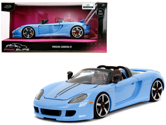 Porsche Carrera GT Convertible Blue with Black Stripes "Pink Slips" Series 1/24 Diecast Model Car