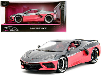 2020 Chevrolet Corvette Gray Metallic and Pink "Pink Slips" Series 1/24 Diecast Model Car