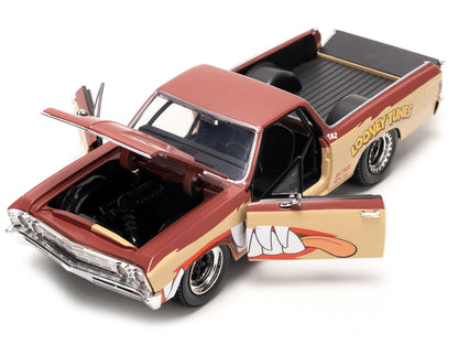 1967 Chevrolet El Camino Brown and Beige with Graphics and Tasmanian Devil (Taz) Diecast Figure "Looney Tunes" "Hollywood Rides" Series 1/24 Diecast Model Car