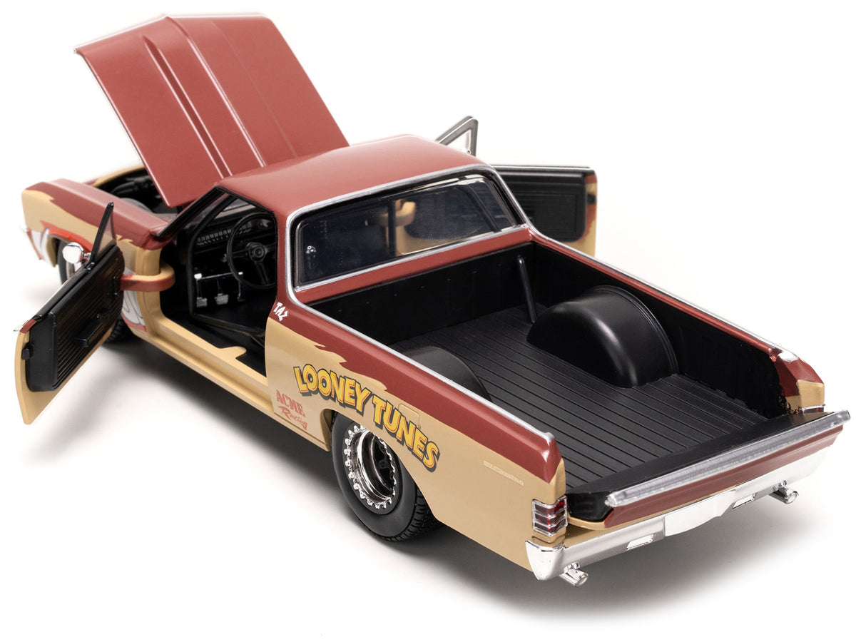 1967 Chevrolet El Camino Brown and Beige with Graphics and Tasmanian Devil (Taz) Diecast Figure "Looney Tunes" "Hollywood Rides" Series 1/24 Diecast Model Car