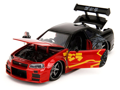 2002 Nissan Skyline GT-R (R34) RHD (Right Hand Drive) Red Metallic and Black "Godzilla vs. Destoroyah" (1995) Movie "Hollywood Rides" Series 1/24 Diecast Model Car