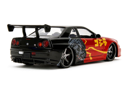 2002 Nissan Skyline GT-R (R34) RHD (Right Hand Drive) Red Metallic and Black "Godzilla vs. Destoroyah" (1995) Movie "Hollywood Rides" Series 1/24 Diecast Model Car
