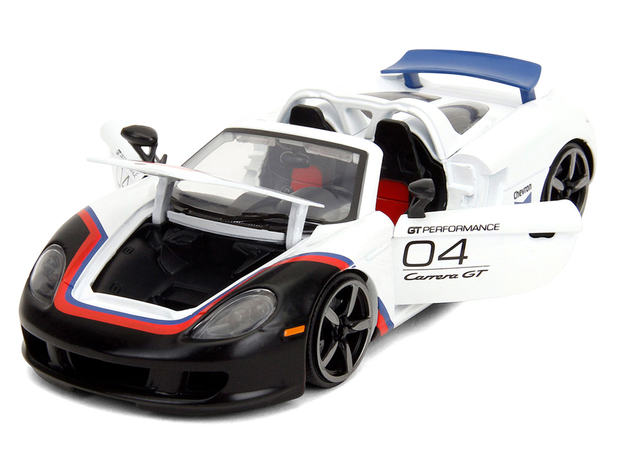 Porsche Carrera GT Convertible #04 "Chevron" White with Graphics "Hyper-Spec" Series 1/24 Diecast Model Car