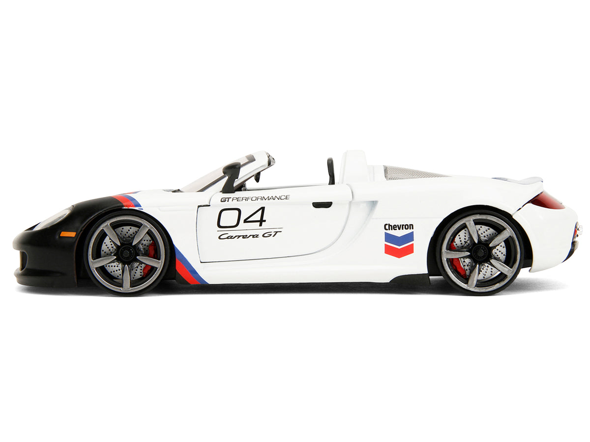 Porsche Carrera GT Convertible #04 "Chevron" White with Graphics "Hyper-Spec" Series 1/24 Diecast Model Car