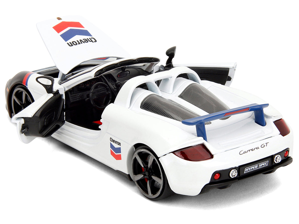 Porsche Carrera GT Convertible #04 "Chevron" White with Graphics "Hyper-Spec" Series 1/24 Diecast Model Car