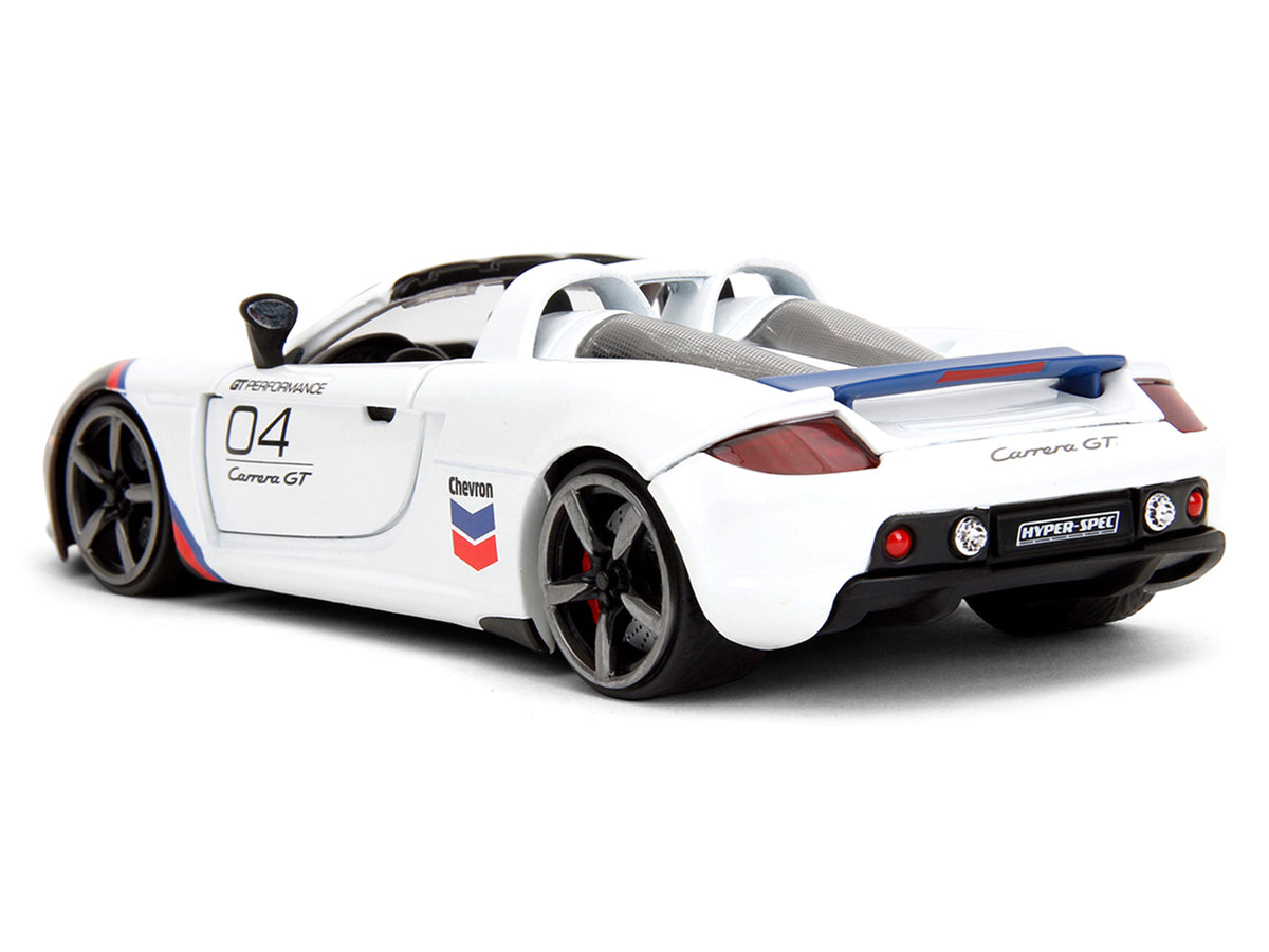Porsche Carrera GT Convertible #04 "Chevron" White with Graphics "Hyper-Spec" Series 1/24 Diecast Model Car