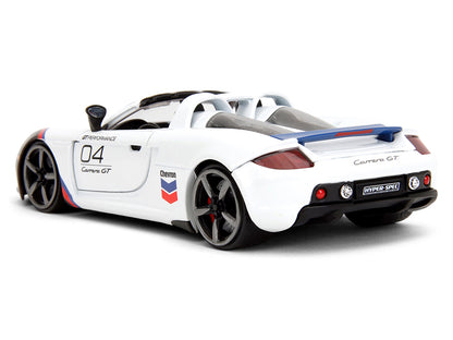 Porsche Carrera GT Convertible #04 "Chevron" White with Graphics "Hyper-Spec" Series 1/24 Diecast Model Car