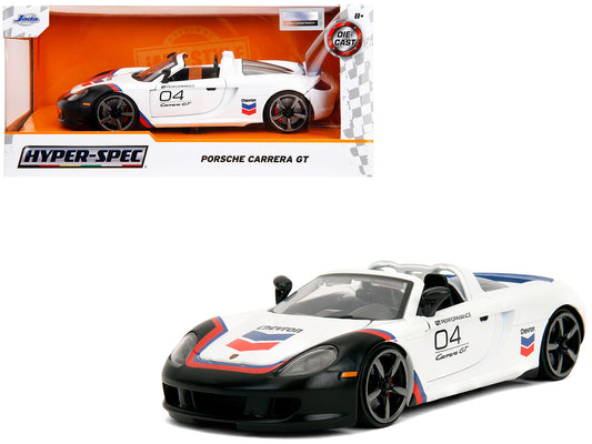 Porsche Carrera GT Convertible #04 "Chevron" White with Graphics "Hyper-Spec" Series 1/24 Diecast Model Car