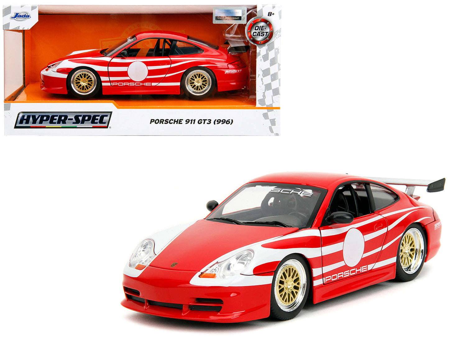 Porsche 911 GT3 (996) Red with White Graphics "Hyper-Spec" Series 1/24 Diecast Model Car