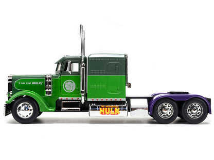 1992 Peterbilt 379 Truck Tractor Green Two-Tone and Purple "The Incredible Hulk" "Marvel Avengers" Series Diecast Model
