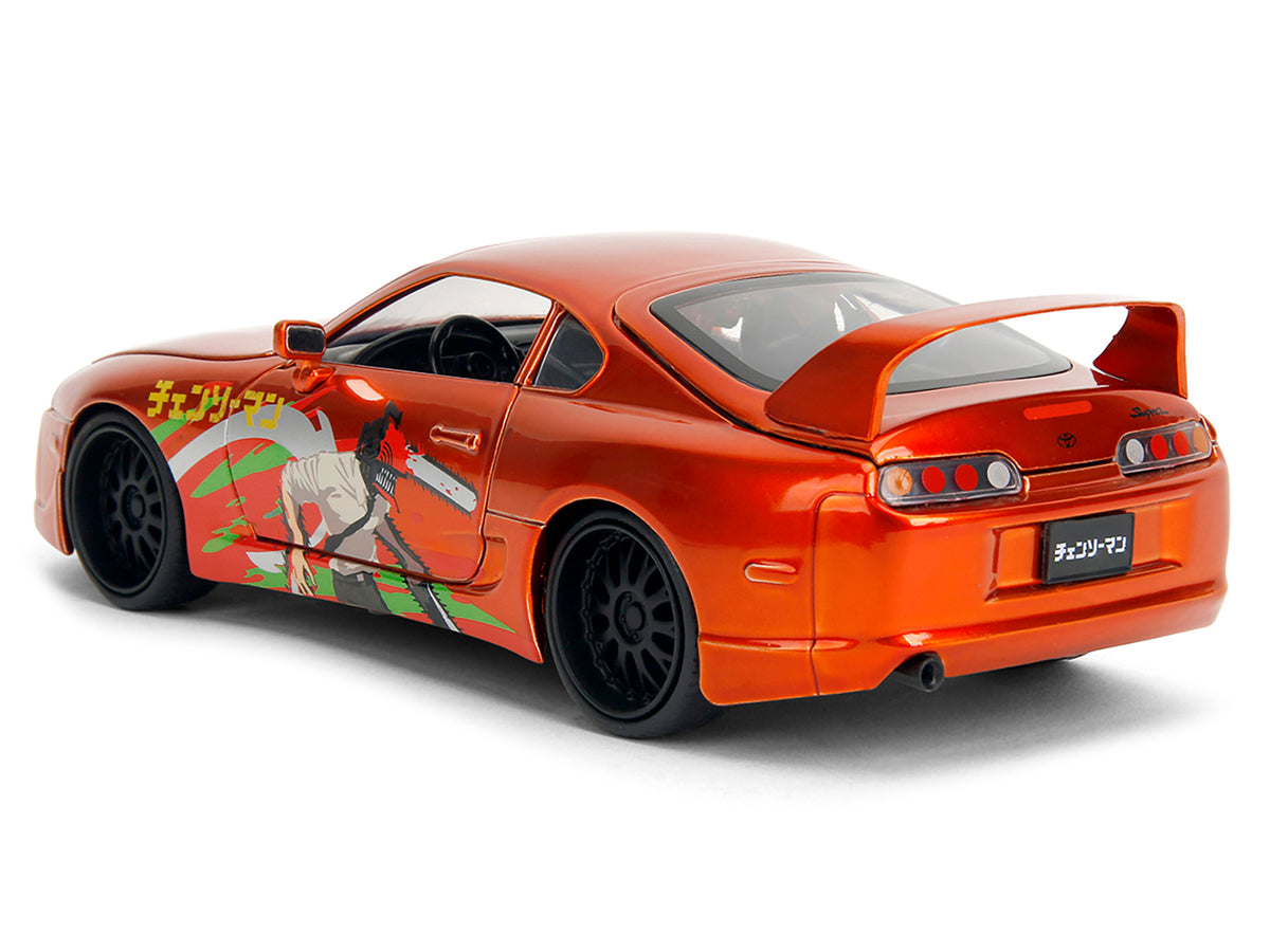 1995 Toyota Supra Orange Metallic with Graphics and Chainsaw Man Diecast Figure "Chainsaw Man" (2022) TV Series "Anime Hollywood Rides" Series 1/24 Diecast Model