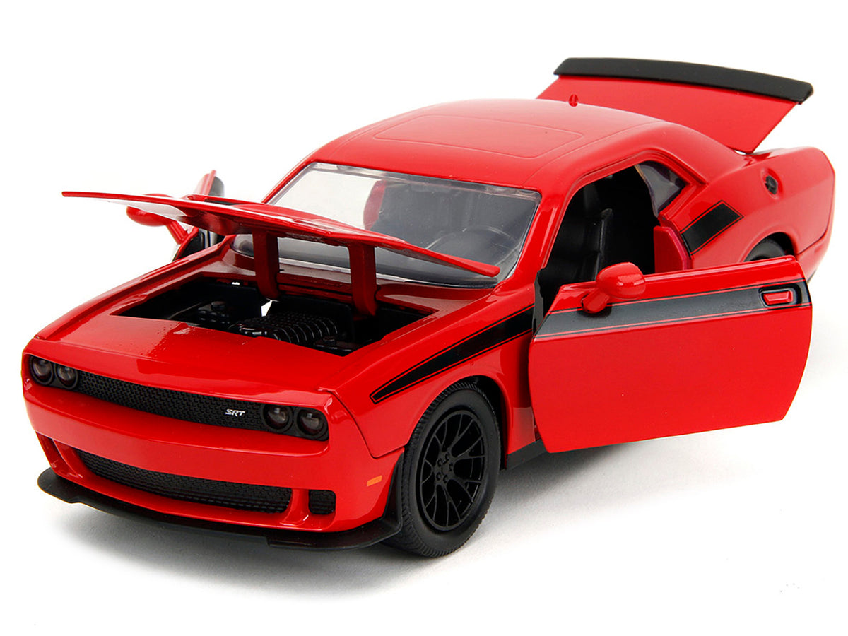 2015 Dodge Challenger Red with Black Stripes and Glenn Diecast Figure "The Walking Dead" (2010-2022) TV Series "Hollywood Rides" Series 1/24 Diecast Model Car