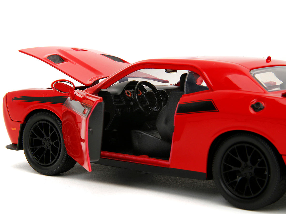2015 Dodge Challenger Red with Black Stripes and Glenn Diecast Figure "The Walking Dead" (2010-2022) TV Series "Hollywood Rides" Series 1/24 Diecast Model Car