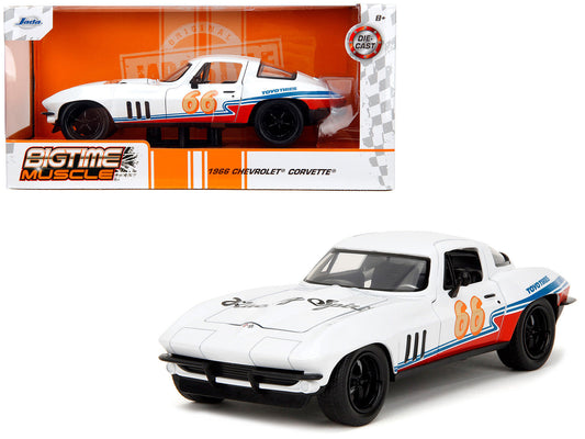 1966 Chevrolet Corvette #66 "Racing Spirit" White with Graphics "Bigtime Muscle" Series 1/24 Diecast Model Car