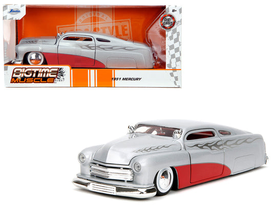 1951 Mercury Silver Metallic and Red with Flame Graphics and Red Interior "Bigtime Muscle" Series 1/24 Diecast Model Car