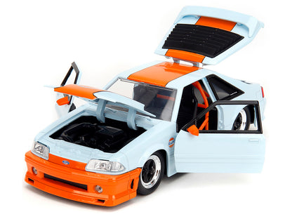 1989 Ford Mustang GT "Gulf Oil" Light Blue with Orange Stripe "Bigtime Muscle" Series 1/24 Diecast Model Car