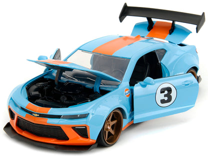 2016 Chevrolet Camaro Widebody #3 Light Blue with Orange Stripes "Gulf Oil" "Wide Body" Series 1/24 Diecast Model Car