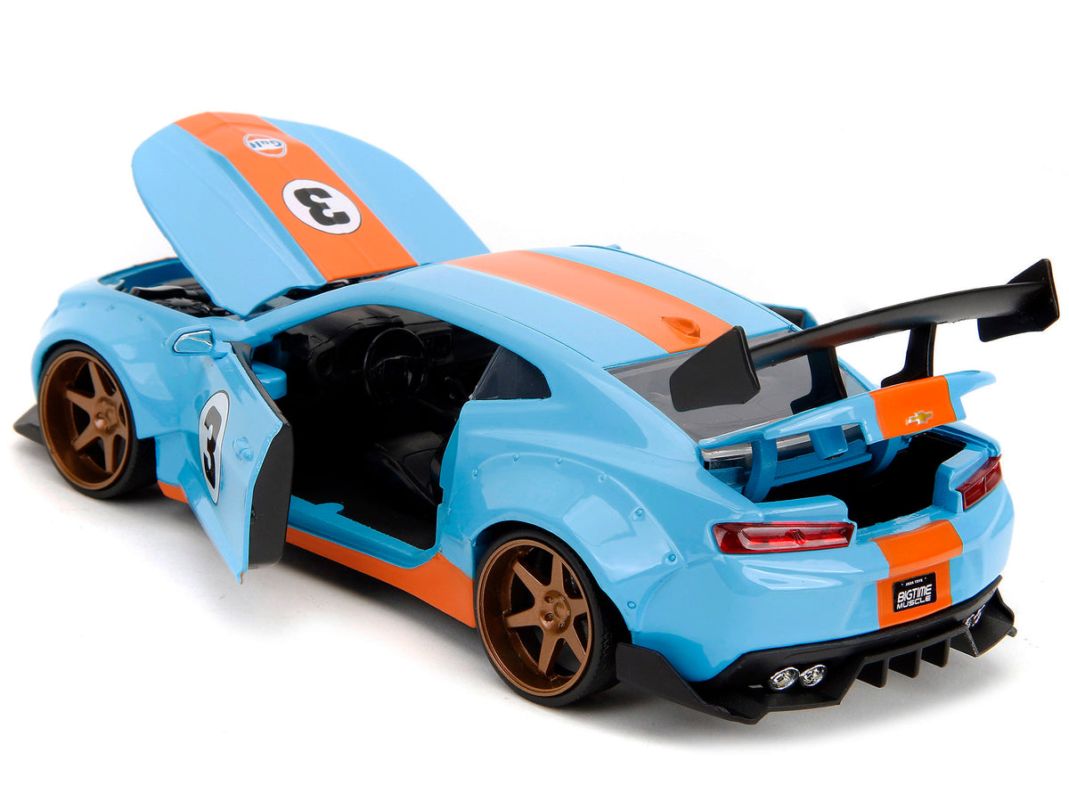 2016 Chevrolet Camaro Widebody #3 Light Blue with Orange Stripes "Gulf Oil" "Wide Body" Series 1/24 Diecast Model Car