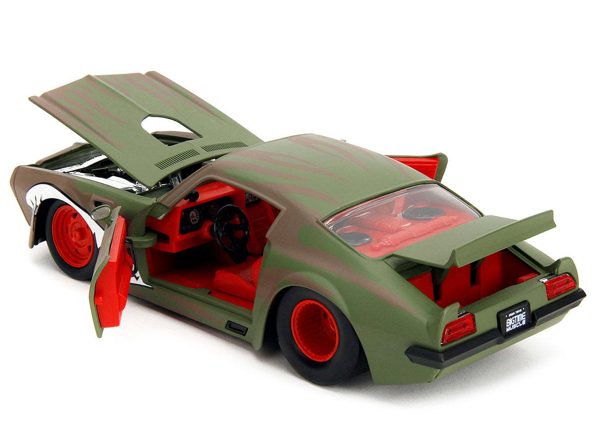 1972 Pontiac Firebird #9 Green Camouflage Flames with Graphics and Red Interior "Bigtime Muscle" Series 1/24 Diecast Model Car