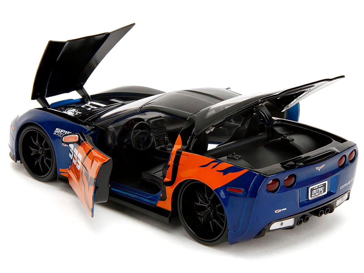 2006 Chevrolet Corvette Z06 #333 "Spirit Racing" Blue Metallic and Orange with Black Hood and Top "Bigtime Muscle" Series 1/24 Diecast Model Car