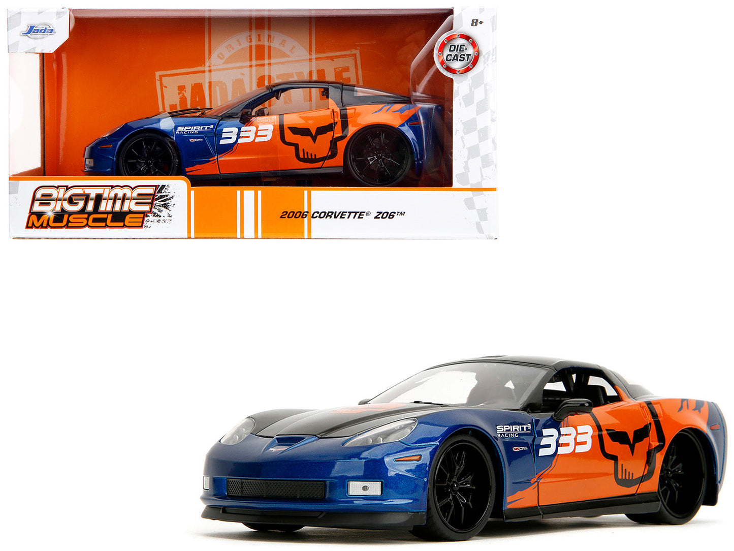 2006 Chevrolet Corvette Z06 #333 "Spirit Racing" Blue Metallic and Orange with Black Hood and Top "Bigtime Muscle" Series 1/24 Diecast Model Car