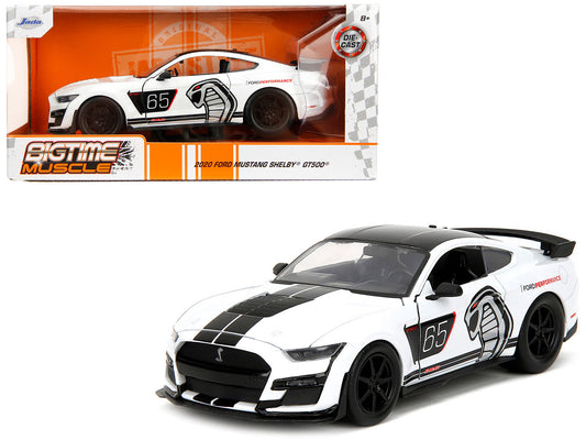 2020 Ford Mustang Shelby GT500 #65 White with Black Top and Stripes "Ford Performance" "Bigtime Muscle" Series 1/24 Diecast Model Car