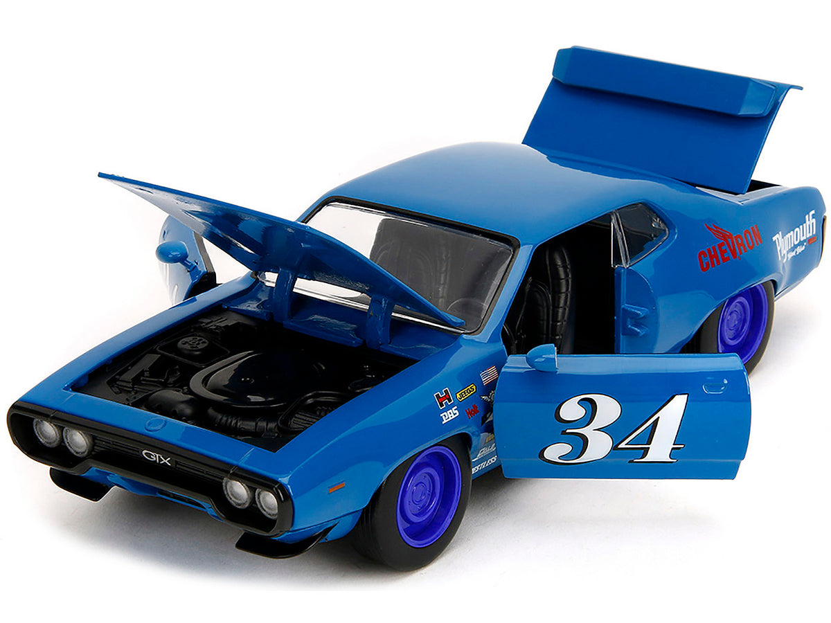 1972 Plymouth GTX #34 Blue with Graphics "Bigtime Muscle" Series 1/24 Diecast Model Car