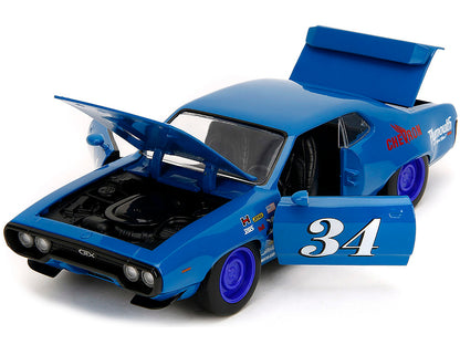 1972 Plymouth GTX #34 Blue with Graphics "Bigtime Muscle" Series 1/24 Diecast Model Car