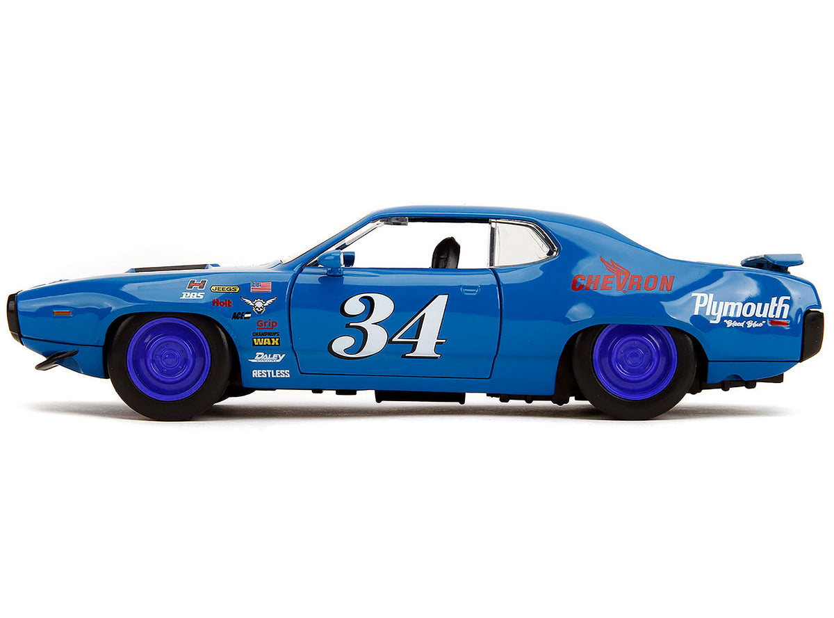1972 Plymouth GTX #34 Blue with Graphics "Bigtime Muscle" Series 1/24 Diecast Model Car