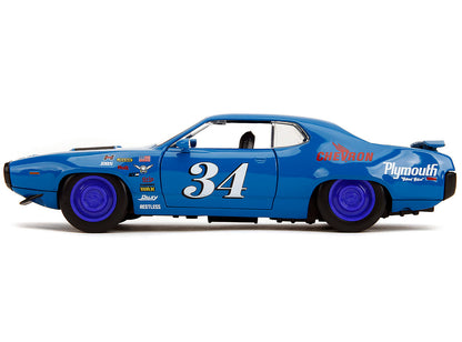1972 Plymouth GTX #34 Blue with Graphics "Bigtime Muscle" Series 1/24 Diecast Model Car