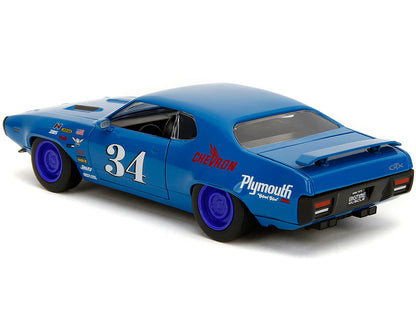 1972 Plymouth GTX #34 Blue with Graphics "Bigtime Muscle" Series 1/24 Diecast Model Car