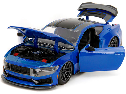 2024 Ford Mustang Dark Horse Blue Metallic with Black and Gray Stripes "Bigtime Muscle" Series 1/24 Diecast Model Car