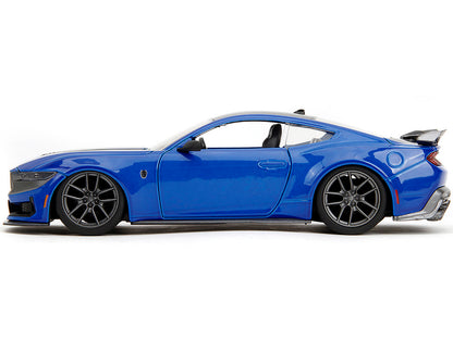2024 Ford Mustang Dark Horse Blue Metallic with Black and Gray Stripes "Bigtime Muscle" Series 1/24 Diecast Model Car