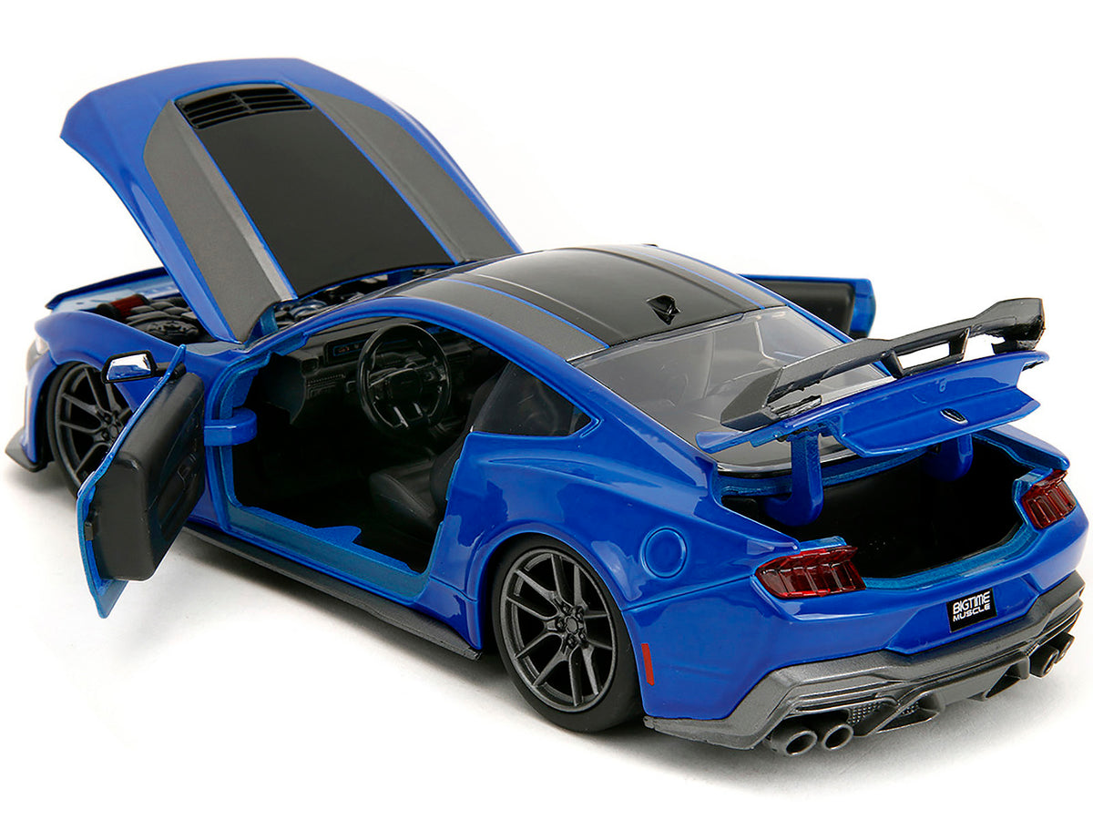 2024 Ford Mustang Dark Horse Blue Metallic with Black and Gray Stripes "Bigtime Muscle" Series 1/24 Diecast Model Car