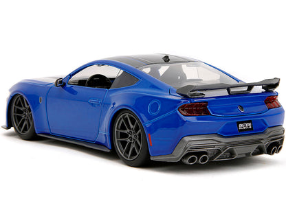 2024 Ford Mustang Dark Horse Blue Metallic with Black and Gray Stripes "Bigtime Muscle" Series 1/24 Diecast Model Car