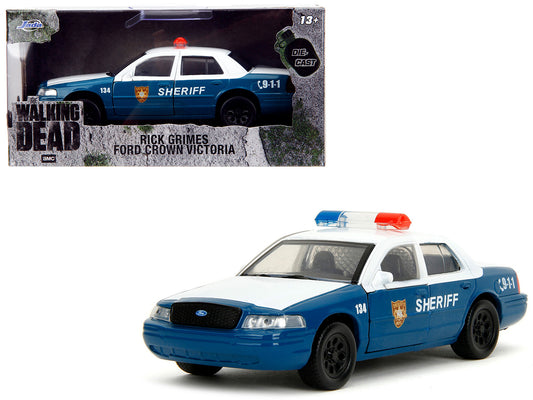 Rick Grimes' Ford Crown Victoria "Sheriff" Blue and White "The Walking Dead" (2010-2022) TV Series "Hollywood Rides" Series 1/32 Diecast Model Car