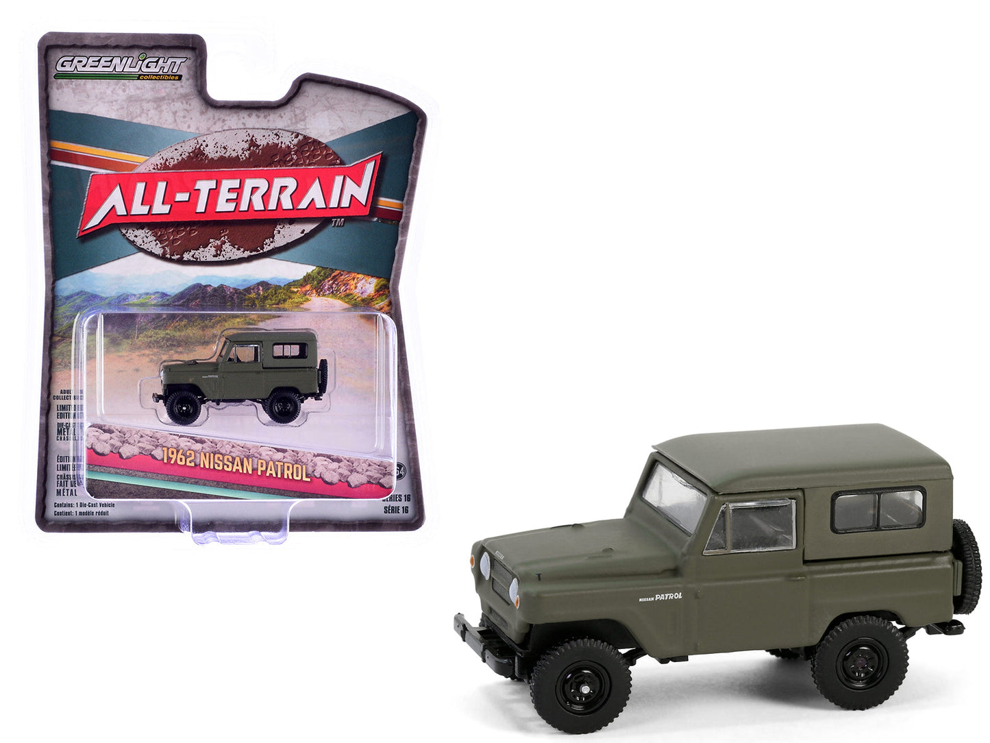 1962 Nissan Patrol Matt Olive Green "All Terrain" Series 16 1/64 Diecast Model Car