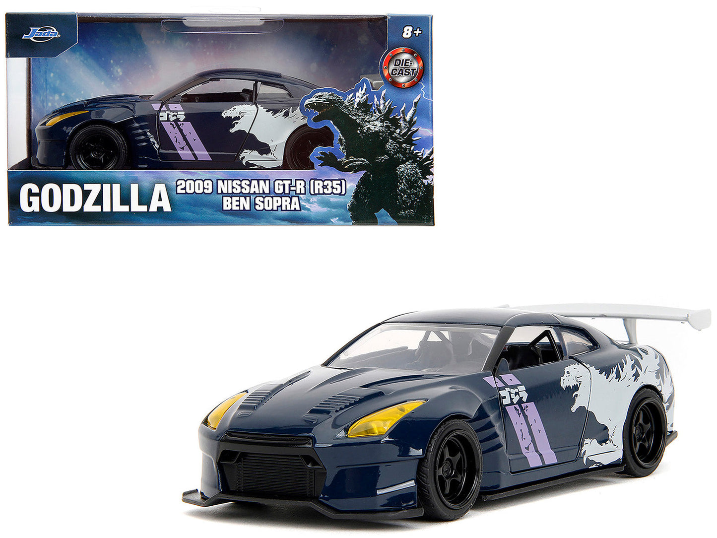 2009 Nissan GT-R (R35) Ben Sopra Dark Blue with Graphics "Godzilla" "Hollywood Rides" Series 1/32 Diecast Model Car