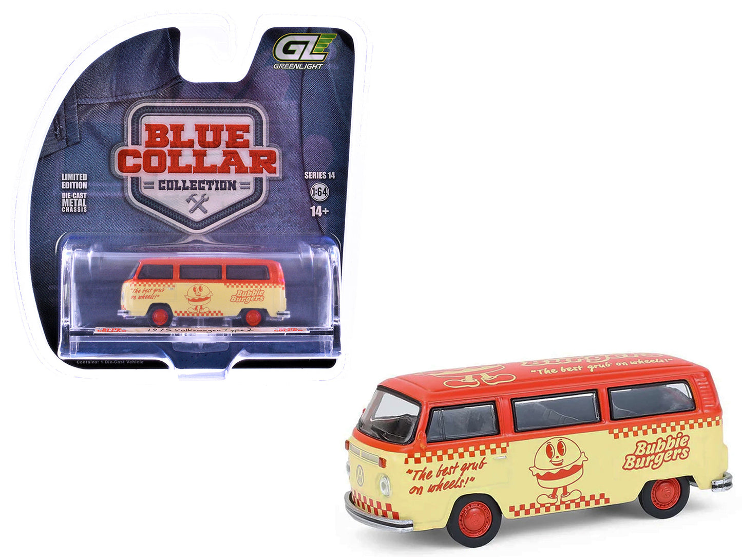 1975 Volkswagen Type 2 Van "Bubbie Burgers Food Truck" Orange and Cream "Blue Collar Collection" Series 14 1/64 Diecast Model Car