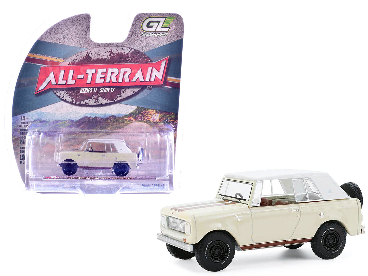 1967 International Scout 800 Sportop Cream with Brown Stripes and White Top "All Terrain" Series 17 1/64 Diecast Model Car