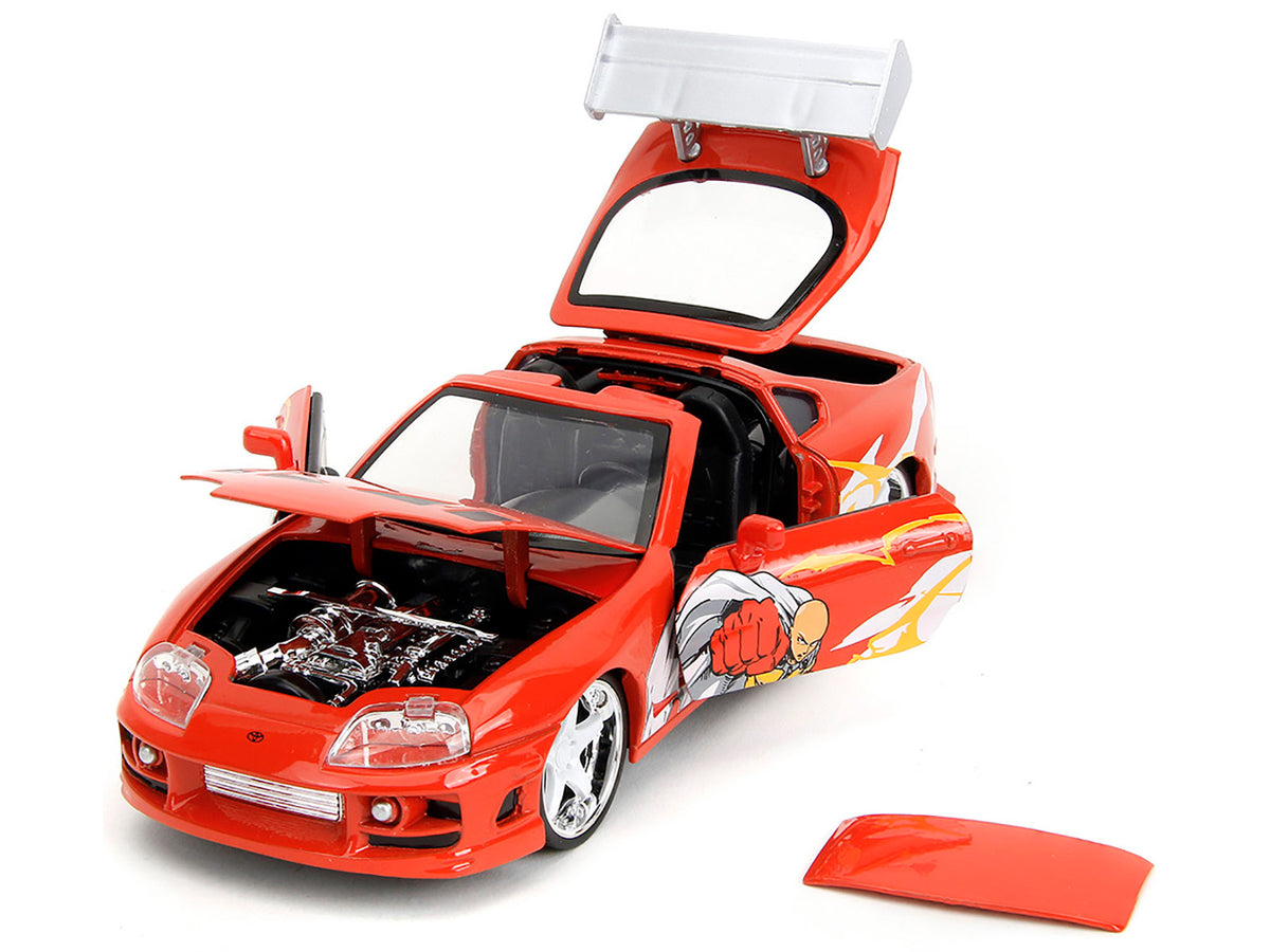 1995 Toyota Supra Red with Graphics and Saitama Diecast Figure "One Punch Man" (2015-2019) TV Series 1/24 Diecast Model