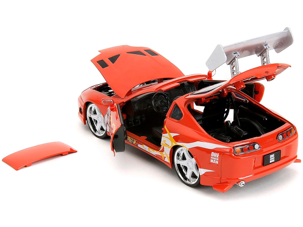 1995 Toyota Supra Red with Graphics and Saitama Diecast Figure "One Punch Man" (2015-2019) TV Series 1/24 Diecast Model