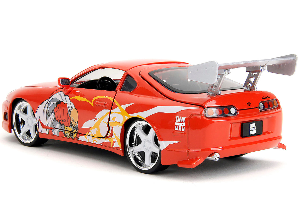 1995 Toyota Supra Red with Graphics and Saitama Diecast Figure "One Punch Man" (2015-2019) TV Series 1/24 Diecast Model
