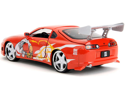 1995 Toyota Supra Red with Graphics and Saitama Diecast Figure "One Punch Man" (2015-2019) TV Series 1/24 Diecast Model