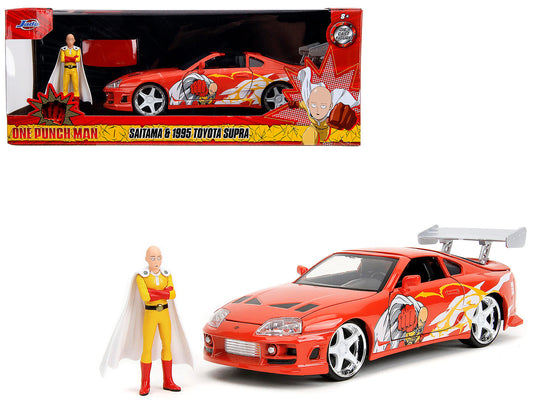 1995 Toyota Supra Red with Graphics and Saitama Diecast Figure "One Punch Man" (2015-2019) TV Series 1/24 Diecast Model