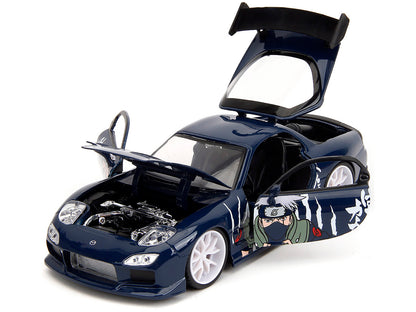 1993 Mazda RX-7 Dark Blue with Graphics and Kakashi Hatake Diecast Figure "Naruto Shippuden" (2009-2017) TV Series "Anime Hollywood Rides" Series 1/24 Diecast Model Car