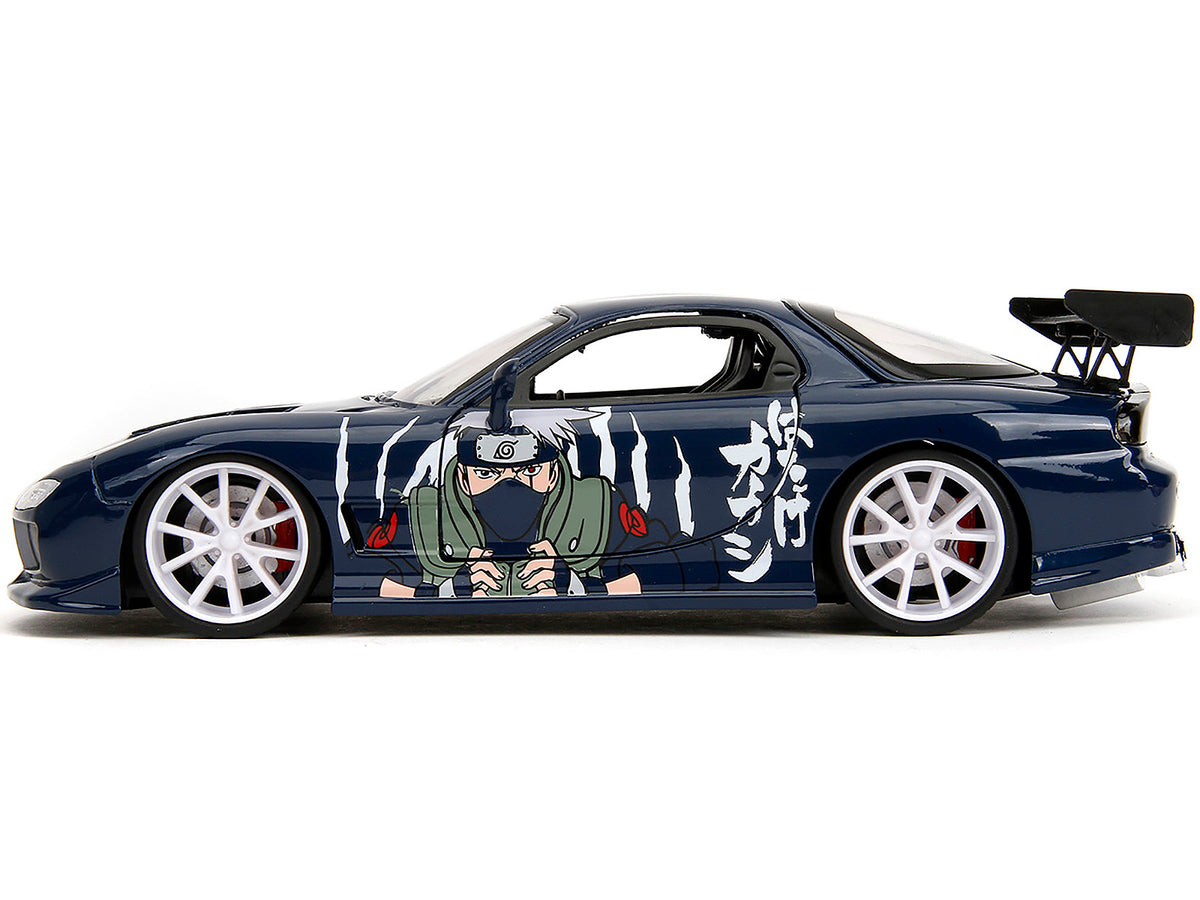 1993 Mazda RX-7 Dark Blue with Graphics and Kakashi Hatake Diecast Figure "Naruto Shippuden" (2009-2017) TV Series "Anime Hollywood Rides" Series 1/24 Diecast Model Car