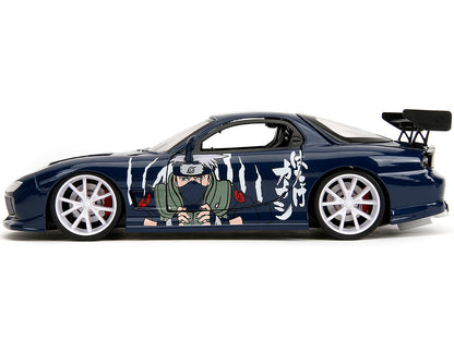 1993 Mazda RX-7 Dark Blue with Graphics and Kakashi Hatake Diecast Figure "Naruto Shippuden" (2009-2017) TV Series "Anime Hollywood Rides" Series 1/24 Diecast Model Car