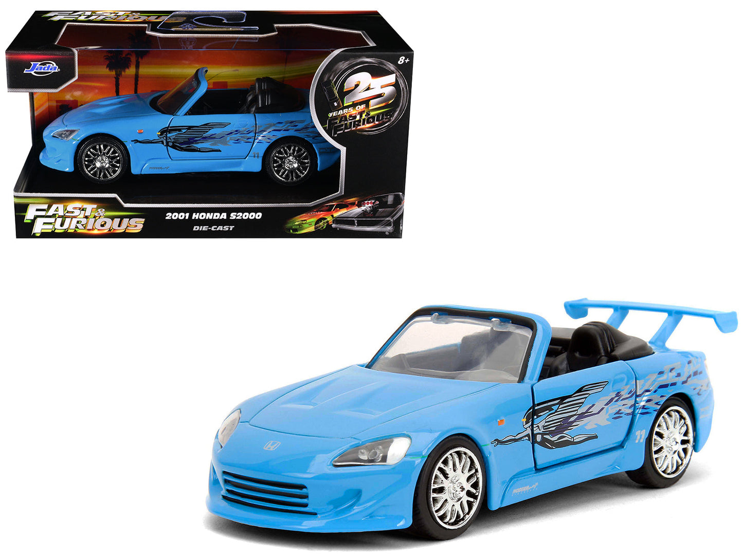 2001 Honda S2000 Convertible Blue with Graphics "Fast & Furious Remix - 25th Anniversary" Series  1/32 Diecast Model Car