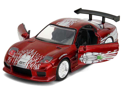 Dom's Mazda RX-7 Candy Red with Graphics "The Fast and the Furious" (2001) Movie "25 Years of Fast & Furious" Series 1/32 Diecast Model Car